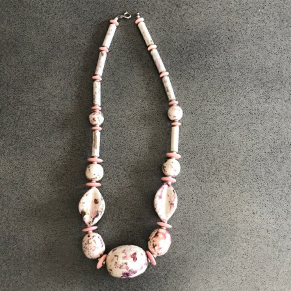 Handcrafted Pink and Cream Beaded Statement Necklace